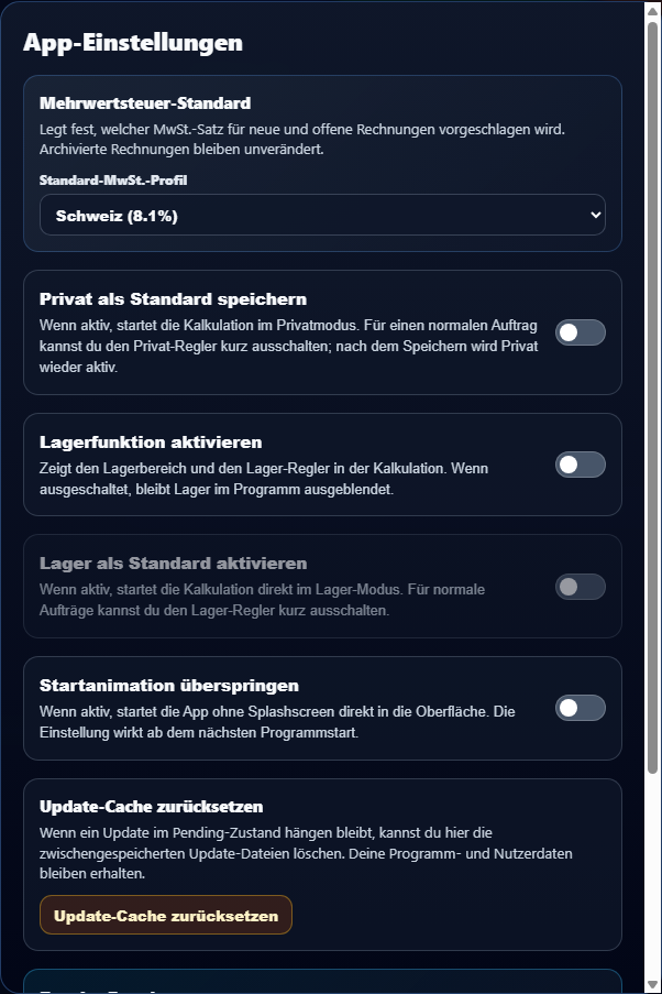 App-Einstellungen: Grundfunktionen
